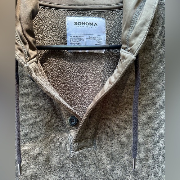 SONOMA Forest Green Men's Hoodie Size L Henley Button Up 2 Pockets Warm dadcore - Picture 4 of 12